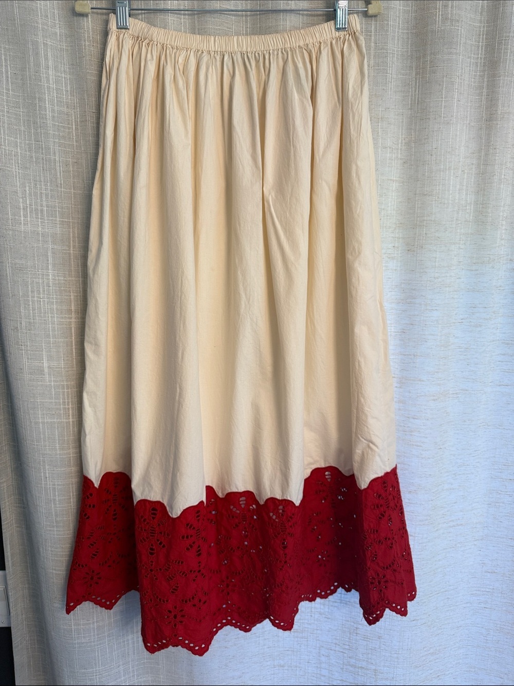 H&M - Cream Maxi Skirt with Red Eyelet Hem
